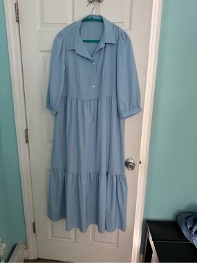 Light Blue Tiered Shirt Dress